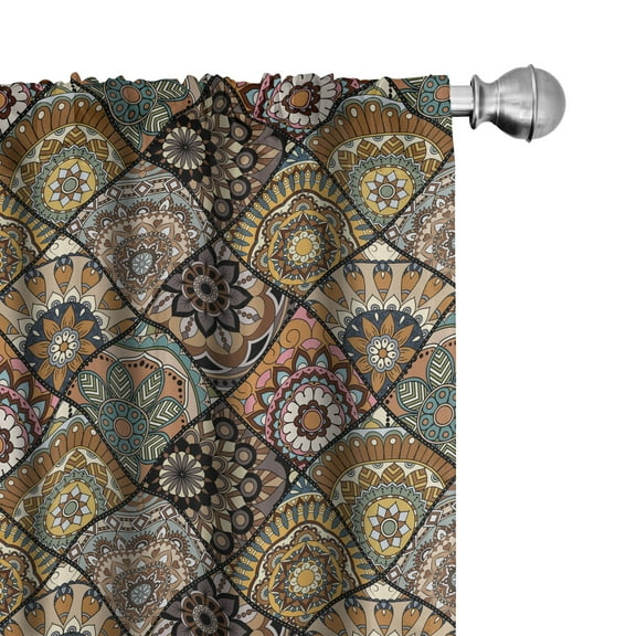 Ambesonne Moroccan Curtains, Retro Checkered, Pair of 28"x63", Multicolor