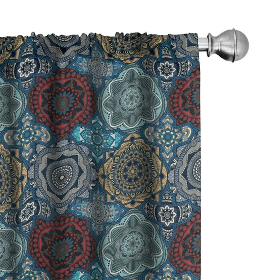 Ambesonne Moroccan Curtains, Retro Ottoman, Pair of 28"x63", Sand Brown Blue and Ruby
