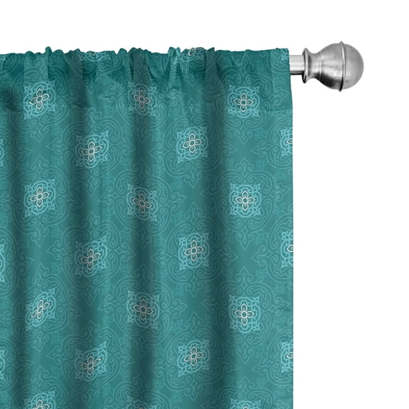 Ambesonne Moroccan Curtains, Timeless Orient Motifs, Pair of 28"x84", Teal Pale Blue White