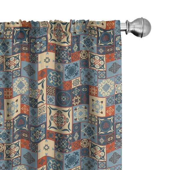 Ambesonne Moroccan Curtains, Tunisian, Pair of 28"x63", Dark Orange Slate Blue