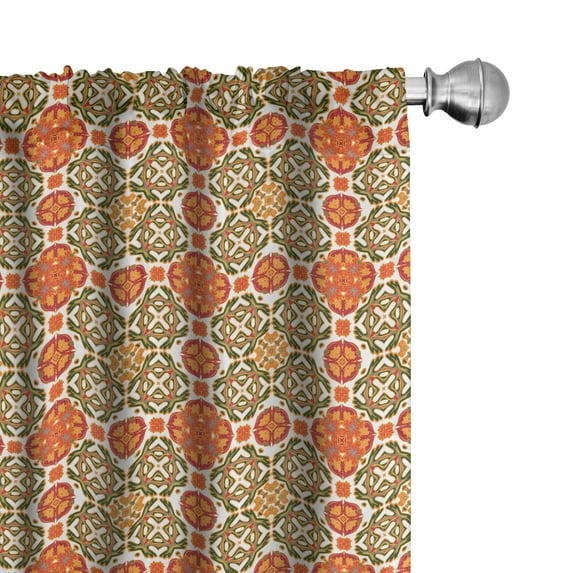 Ambesonne Moroccan Curtains, Vintage Oriental Tile, Pair of 28"x63", Orange Maroon Emerald