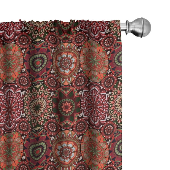 Ambesonne Moroccan Curtains, Vintage Ottoman Tile, Pair of 28"x95", Green Vermilion Ruby