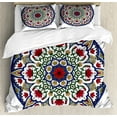 thumbnail image 1 of Ambesonne Moroccan Duvet Cover Set, Mandala Lotus, Queen, Green Blue Ruby, 1 of 3