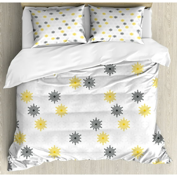 Ambesonne Moroccan Duvet Cover Sets, Sun Flowers Dots, 2-Queen, Pale Grey Black