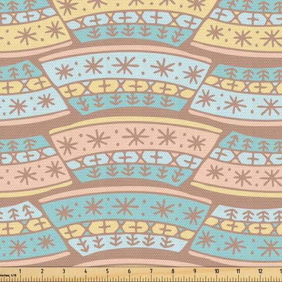 Ambesonne Moroccan Fabric by the Yard Upholstery, Ethnic Geometric Artwork, 2 Yards, Pale Taupe Grey Yellow