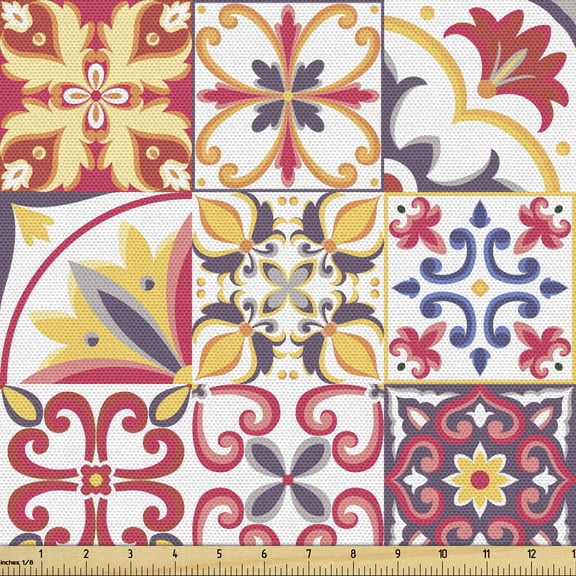 Ambesonne Moroccan Fabric by the Yard Upholstery, Italian Inspired Motif, 5 Yards, Multicolor