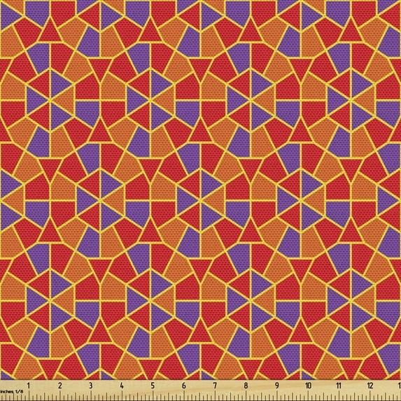 Ambesonne Moroccan Fabric by the Yard Upholstery, Stained Glass Look, 2 Yards, Magenta Sea Blue