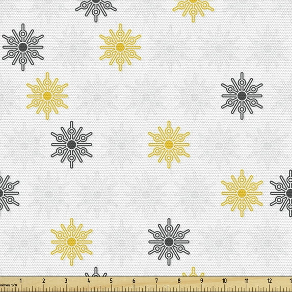 Ambesonne Moroccan Fabric by the Yard Upholstery, Sun Flowers Dots, 1 Yard, Pale Grey Black