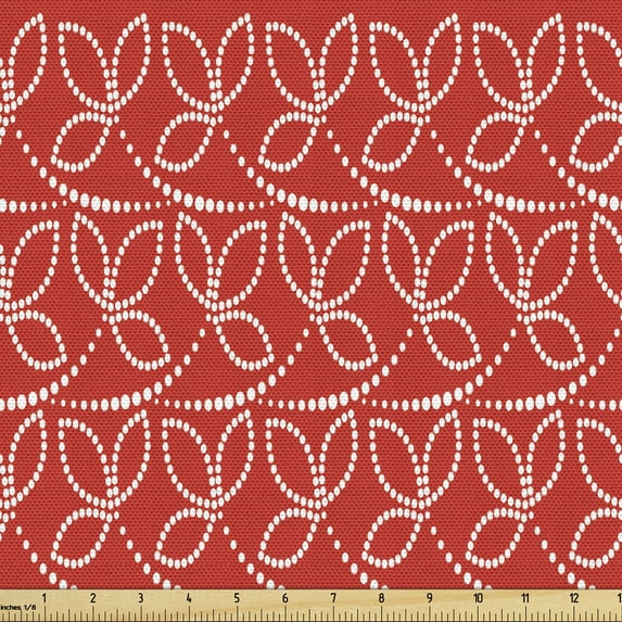 Ambesonne Moroccan Fabric by the Yard Upholstery, Vibrant Dotted Leaves Art, 2 Yards, Vermilion and White