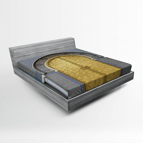 Ambesonne Moroccan Fitted Sheet, Antique Doors, Full Size, Yellow Teal Blue