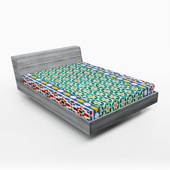 Ambesonne Moroccan Fitted Sheet, Colorful Mosaic Wall, Queen Size, Multicolor