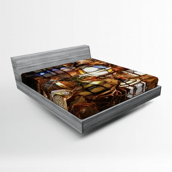 Ambesonne Moroccan Fitted Sheet, Ethnic Evening Themed View, Full Size, Purple Brown and Green