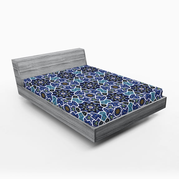 Ambesonne Moroccan Fitted Sheet, Persian Gypsy Design, Full Size, Royal Blue