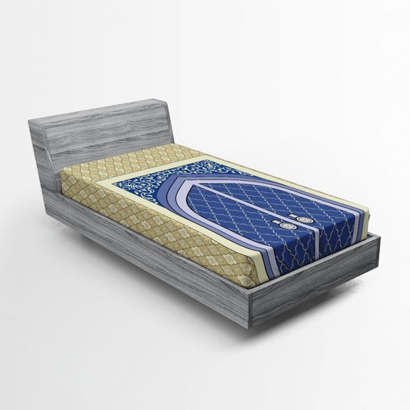 Ambesonne Moroccan Fitted Sheet, Persian Ottoman Culture, Twin Size, Blue Beige