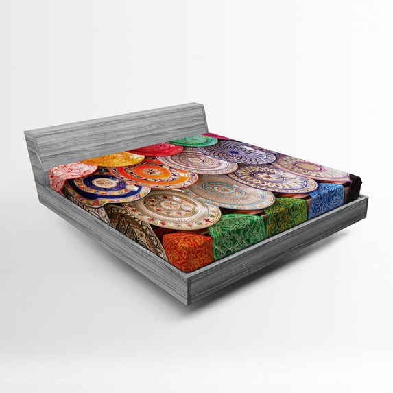 Ambesonne Moroccan Fitted Sheet, Traditional Colorful, Full Size, Multicolor