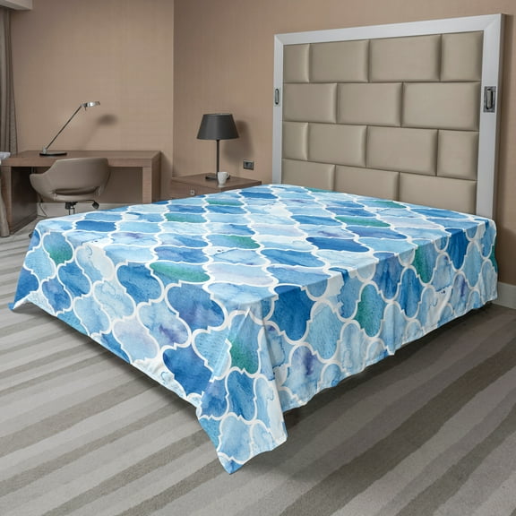 Ambesonne Moroccan Flat Sheet, Mosaic Pattern, California King, Pale Blue