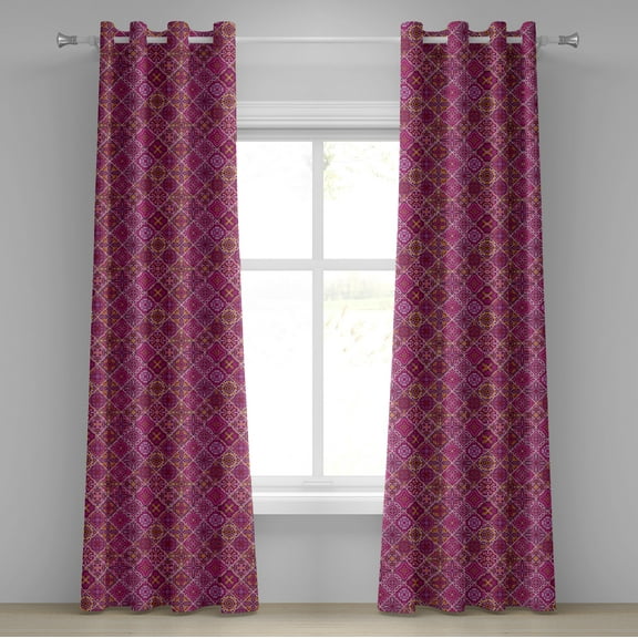 Ambesonne Moroccan Grommet Curtain, Checkered Pink, 50" x 72", Magenta Purple Marigold