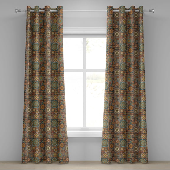 Ambesonne Moroccan Grommet Curtain, Eastern Old Folkloric, 50" x 84", Turquoise Orange