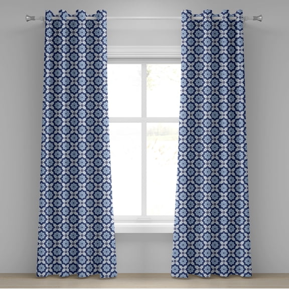 Ambesonne Moroccan Grommet Curtain, Floral Detail, 50" x 120", Turquoise Dark Blue