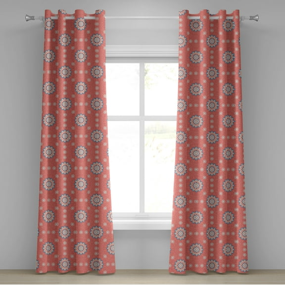 Ambesonne Moroccan Grommet Curtain, Floral Framework Ornate, 50" x 108", Coral Peach Blue