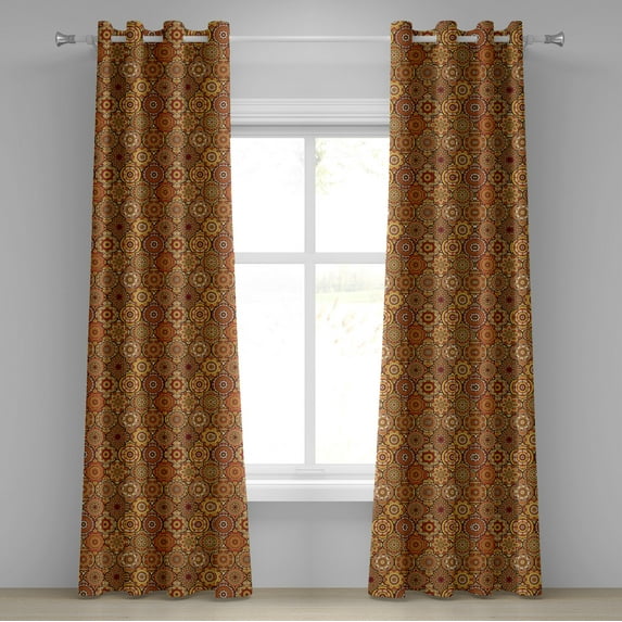 Ambesonne Moroccan Grommet Curtain, Floral Motifs Ottoman, 50" x 108", Orange Yellow Brown