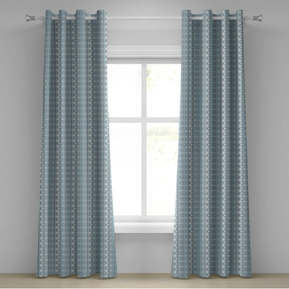 Ambesonne Moroccan Grommet Curtain, Geometric Border Dots, 50" x 96", White Pale Blue and Grey