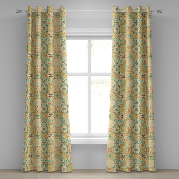 Ambesonne Moroccan Grommet Curtain, Italian Style Retro, 50" x 96", Turquoise Yellow Green