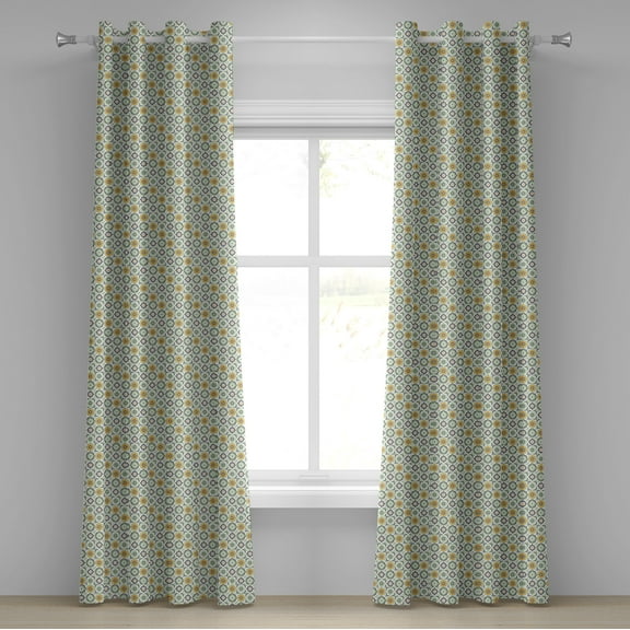 Ambesonne Moroccan Grommet Curtain, Lotus Floral, 50" x 108", Green White