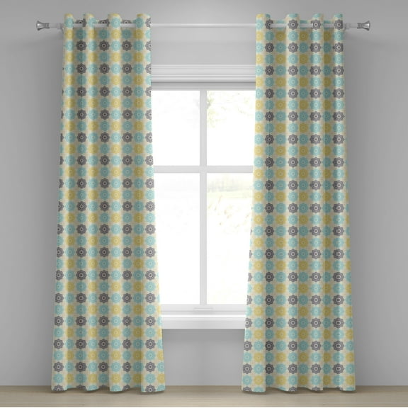 Ambesonne Moroccan Grommet Curtain, Oriental Art Retro Folk, 50" x 72", Pale Blue Yellow