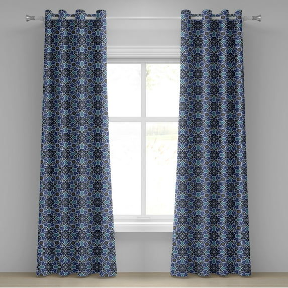 Ambesonne Moroccan Grommet Curtain, Persian Gypsy Design, 50" x 72", Royal Blue