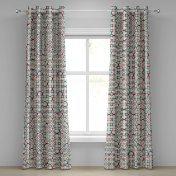 Ambesonne Moroccan Grommet Curtain, Quatrefoil, 50" x 108", Blue Green