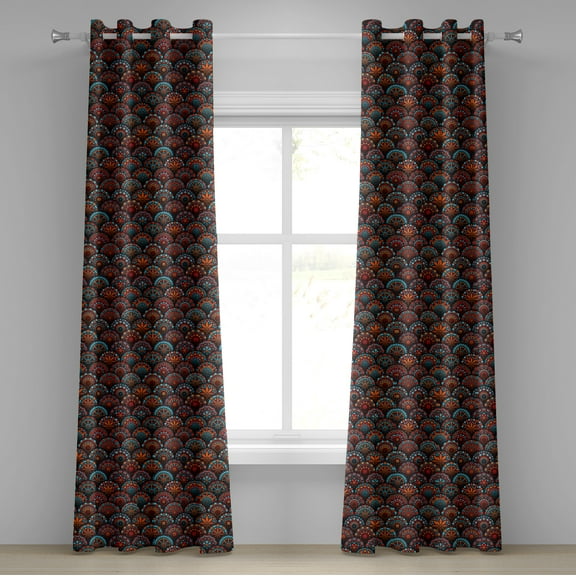 Ambesonne Moroccan Grommet Curtain, Scale Mandala Design, 50" x 120", Aqua Orange Ruby