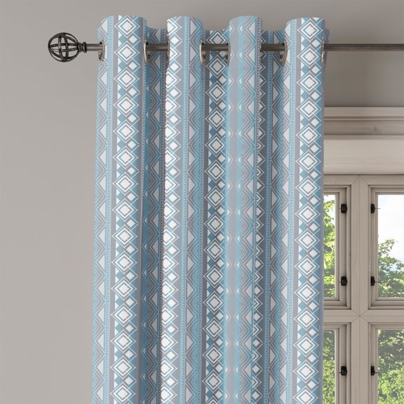 Ambesonne Moroccan Grommet Curtain Single Panel, Geometric Border Dots, 50"x60", White Pale Blue and Grey