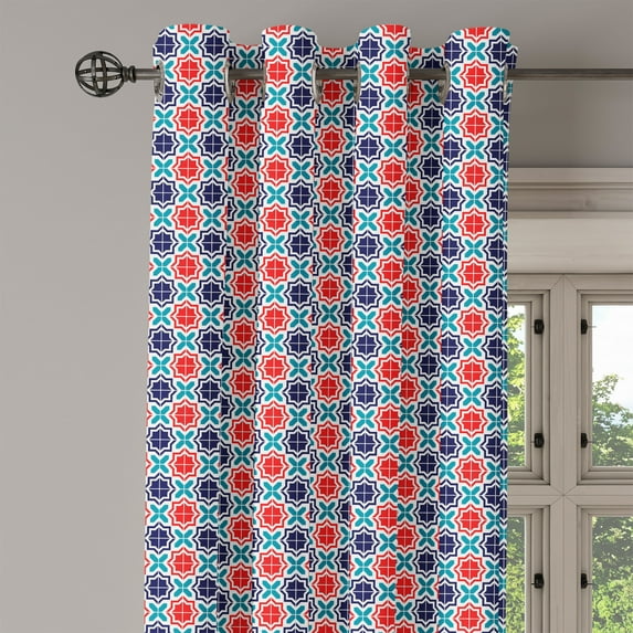 Ambesonne Moroccan Grommet Curtain Single Panel, Star Tiles, 50"x60", Navy Blue Scarlet