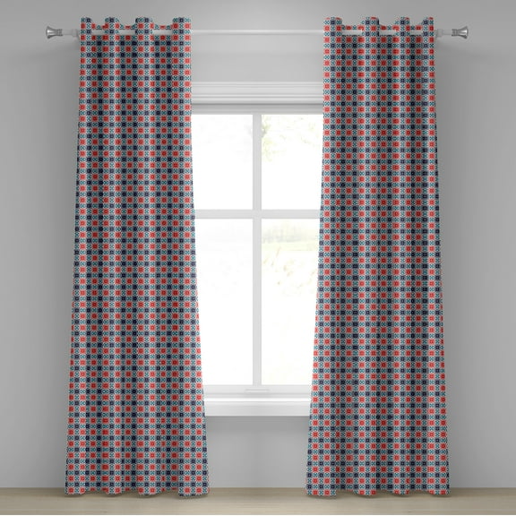 Ambesonne Moroccan Grommet Curtain, Star Tiles, 50" x 96", Navy Blue Scarlet