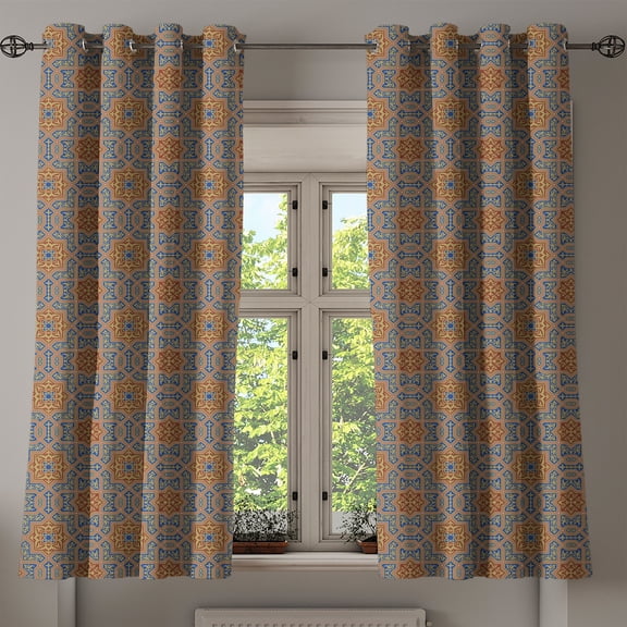 Ambesonne Moroccan Grommet Curtain, Traditional, 50" x 63", Blue Sepia Redwood