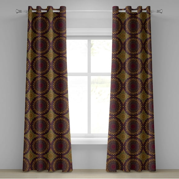 Ambesonne Moroccan Grommet Curtain, Tribal Art Mandala, 50" x 84", Plum Petrol Blue Yellow