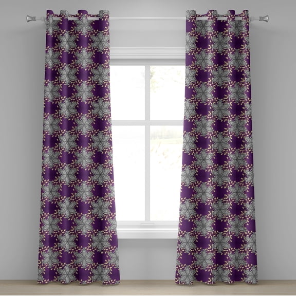 Ambesonne Moroccan Grommet Curtain, Vintage Floral Petals, 50" x 84", Earth Yellow Purple