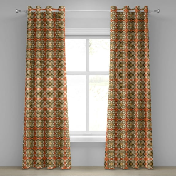 Ambesonne Moroccan Grommet Curtain, Vintage Oriental Tile, 50" x 108", Orange Maroon Emerald