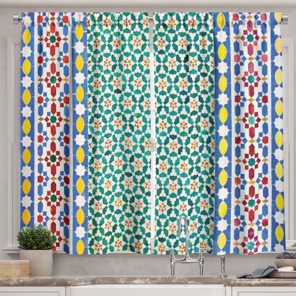 Ambesonne Moroccan Kitchen Curtains, Colorful Mosaic Wall, 55"x39", Multicolor