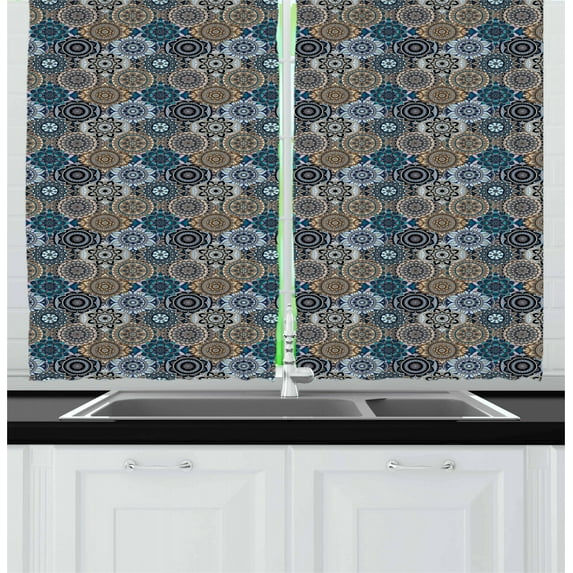 Ambesonne Moroccan Kitchen Curtains, Mandala Inspired Flora, 55"x39", Multicolor