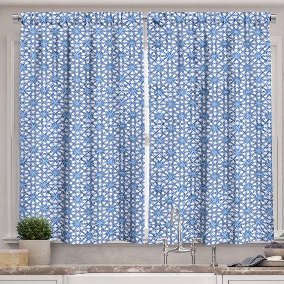 Ambesonne Moroccan Kitchen Curtains, Moorish Star Pattern, 55"x45", Pale Blue White