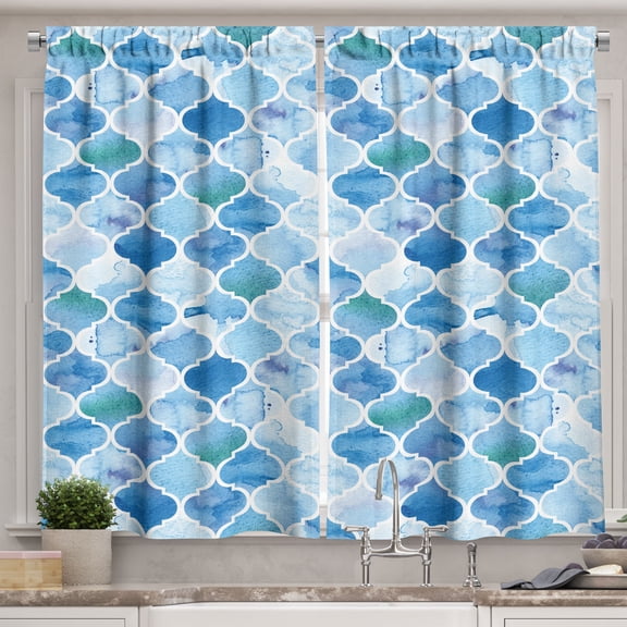Ambesonne Moroccan Kitchen Curtains, Mosaic Pattern, 55"x45", Pale Blue