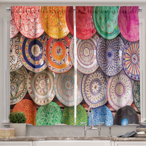 Ambesonne Moroccan Kitchen Curtains, Traditional Colorful, 55"x36", Multicolor