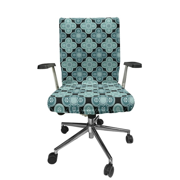 Ambesonne Moroccan Office Chair Cover Stretchable High Back, Floral Mediterranean Art, Teal Petrol Blue