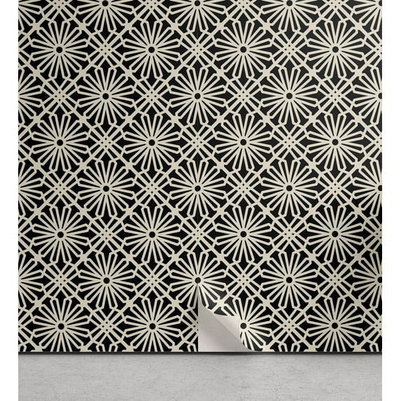 Ambesonne Moroccan Peel & Stick Wallpaper for Home, Classic Geometric Floral, 13"x72", Eggshell Charcoal Grey