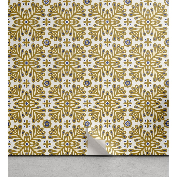 Ambesonne Moroccan Peel & Stick Wallpaper for Home, Floral Inspired Mosaic, 13"x100", Ceil Blue Coffee