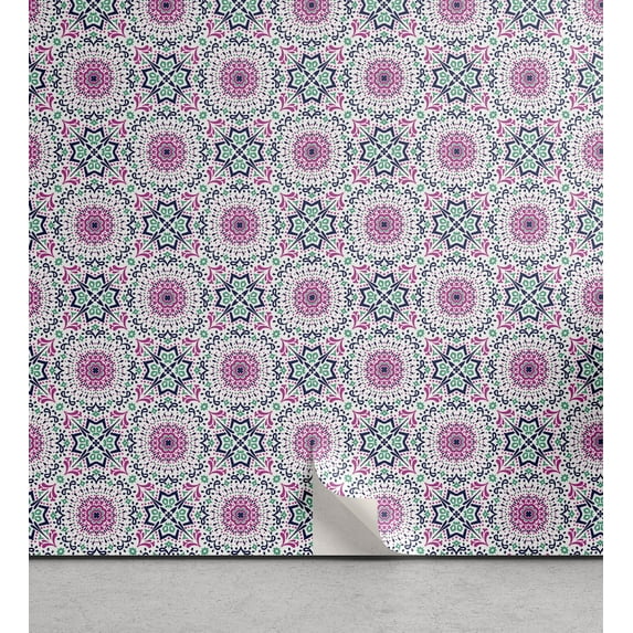 Ambesonne Moroccan Peel & Stick Wallpaper for Home, Vibrant Modern Oriental, 13"x72", Pink Sea Green