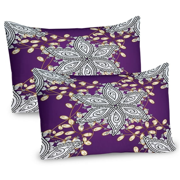Ambesonne Moroccan Pillow Sham 2 Pack, Vintage Floral Petals, 30"x20", Earth Yellow Purple