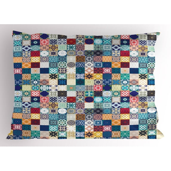 Ambesonne Moroccan Pillow Sham, Ornate Patchwork Motif, 26" X 20", Multicolor